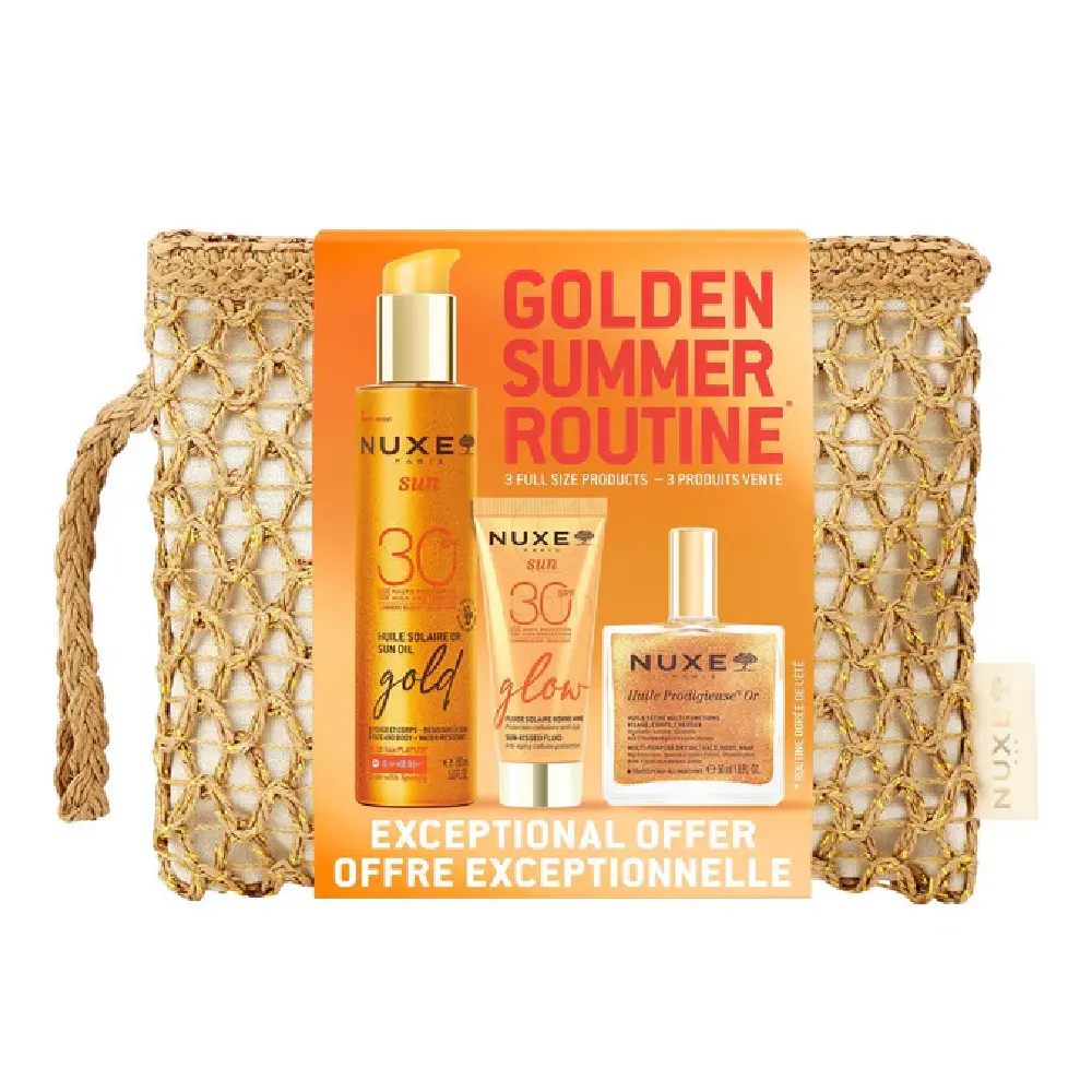 Nuxe Sun Summer Glow Set, zlata poletna rutina (40 ml + 150 ml + 50 ml)